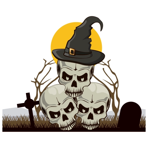 Halloween Skulls Cutout | Witch Hat & Graveyard Design